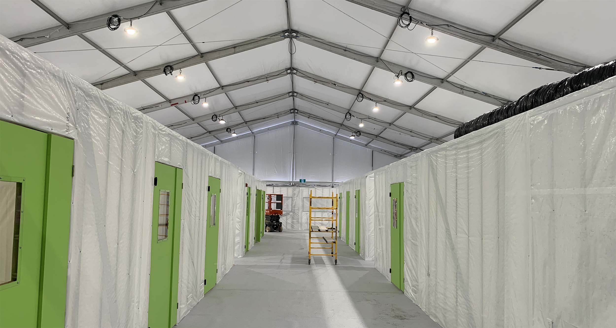 Medical tent structure used for vaccination clinic and patient screening with drive-through access