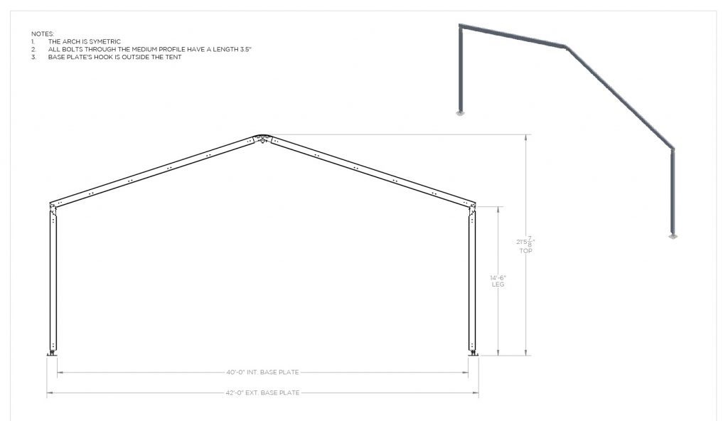 40’x Structure – 14′-6″ Leg — technical diagram with dimensions