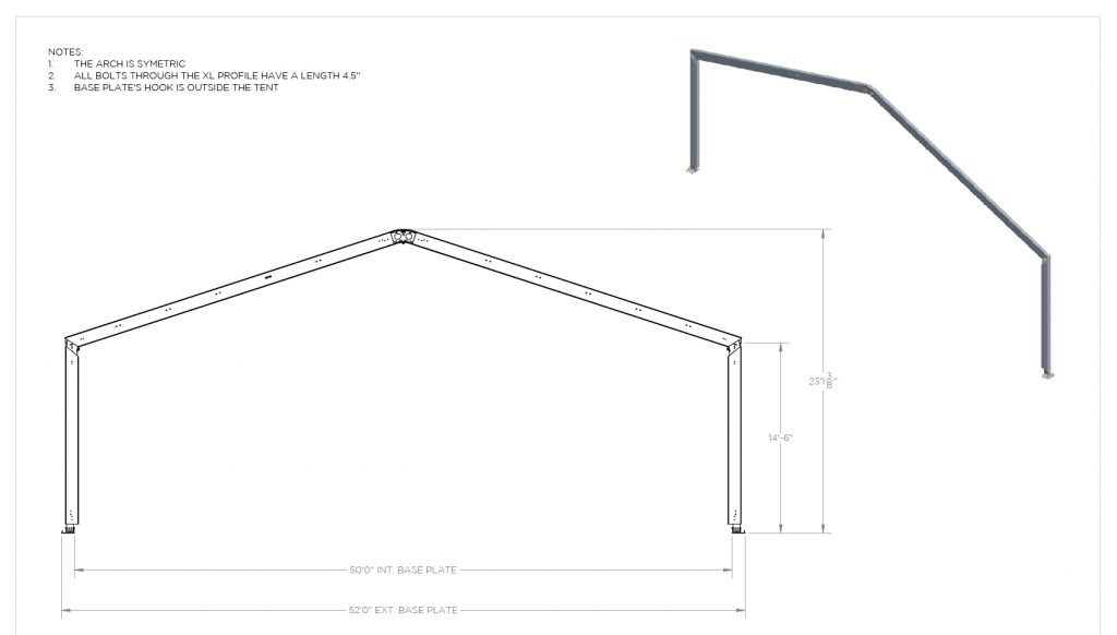 50’x Structure – 14′-6″ Leg — technical diagram with dimensions