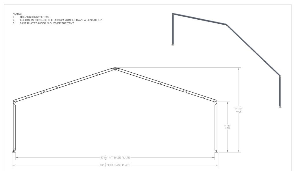 60’x Structure – 14.5′ Leg — technical diagram with dimensions
