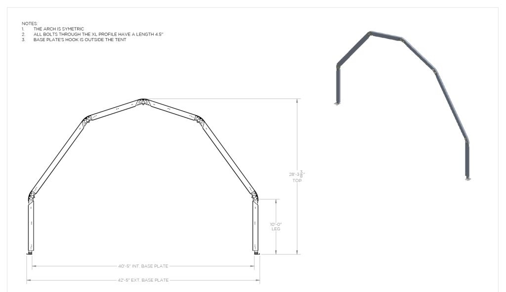 40′ Dome Structure — technical diagram with dimensions