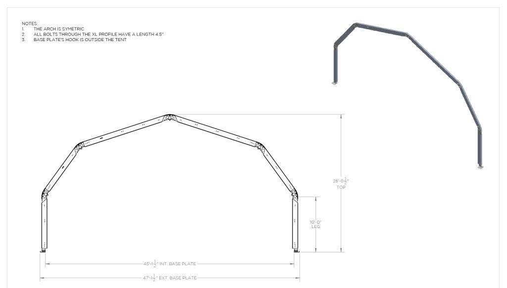 45′ Dome Structure — technical diagram with dimensions