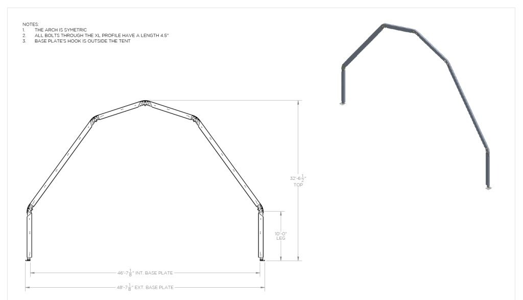 47′ Dome Structure — technical diagram with dimensions