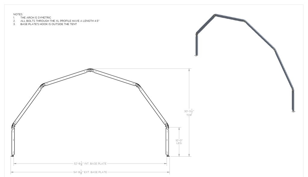 53′ Dome Structure — technical diagram with dimensions
