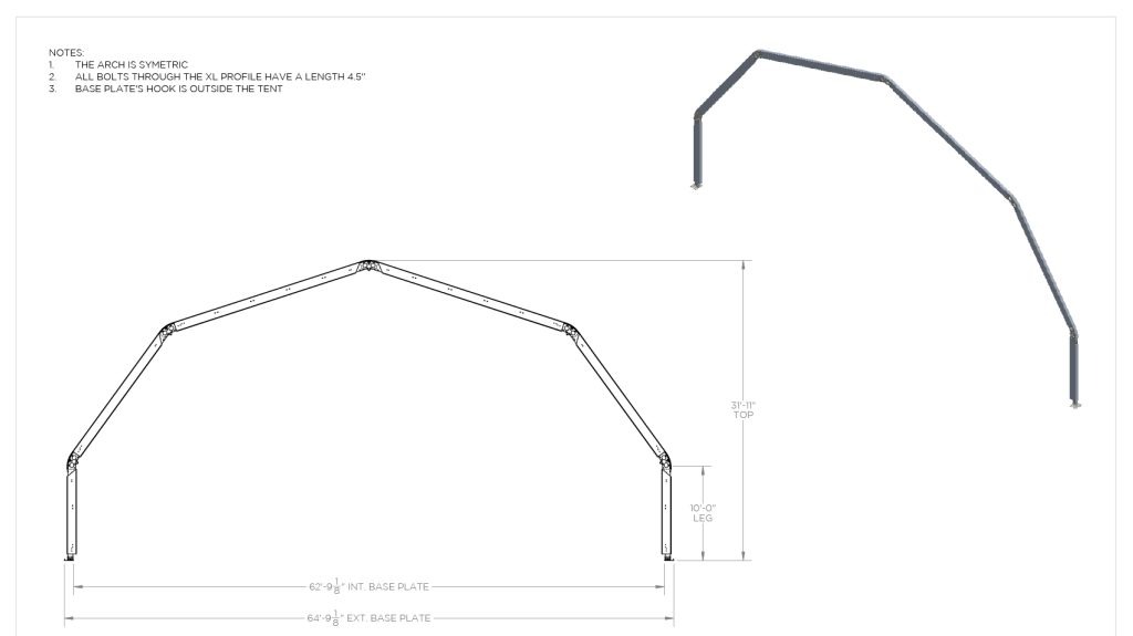 63′ Dome Structure — technical diagram with dimensions