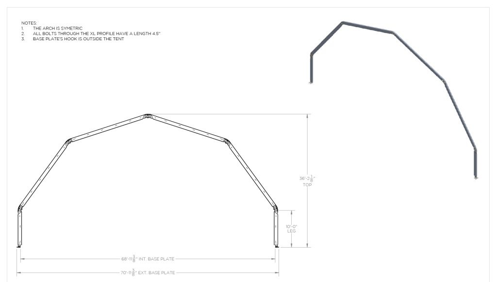 70′ Dome Structure — technical diagram with dimensions